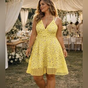 Lovers + Friends Crochet Lace Yellow Dress Fairy Boho Cottagecore Party Wedding